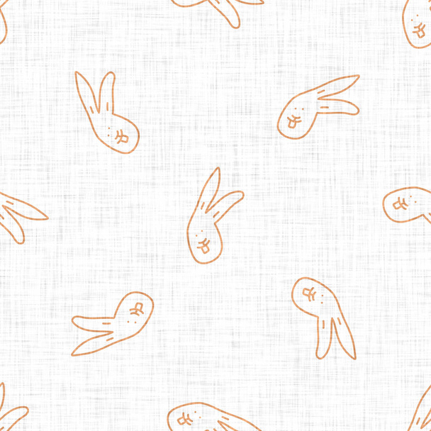 Nettes Häschen kritzeln Kind Doodle Hintergrund. Handgezeichnetes skurriles Hasenmotiv mit nahtlosem Muster. Naive einfache Charakterzeichnung für minimale Babymode, Kinderzimmer-Dekor, neutrales Unisex-Sammelalbum-Papier - Foto, Bild