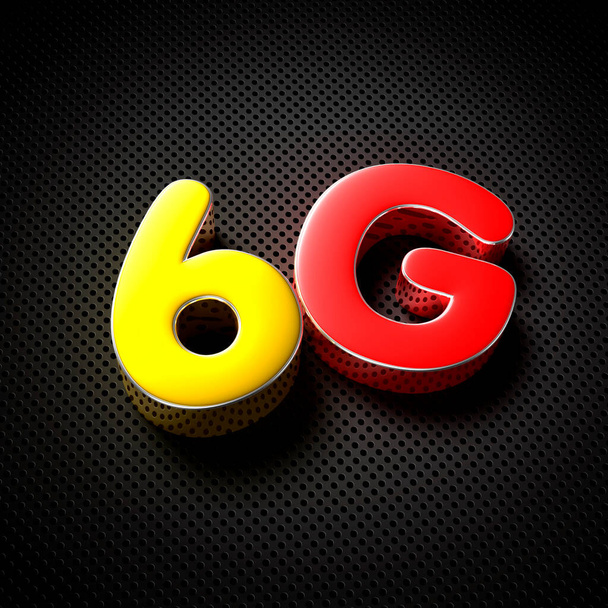6G piros arany 3D illusztráció a fekete rács. - Fotó, kép
