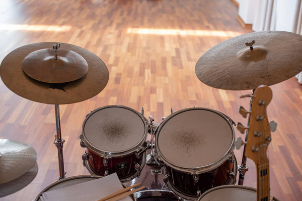Music drum kit shot from directly behind - Photo, Image