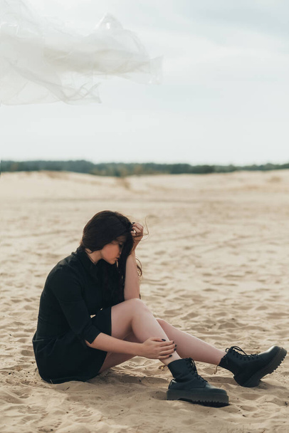 desperate woman female loneliness deserted beach - Fotó, kép