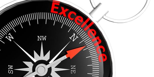 Compass needle pointing to word excellence, 3d rendering - Foto, Bild