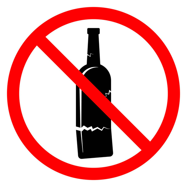 Alkohol jest zabroniony. Szklana butelka z ikoną zakazu. Zatrzymaj lub zakazać czerwony znak okrągły z ikoną alkoholu. Ilustracja wektora. - Wektor, obraz