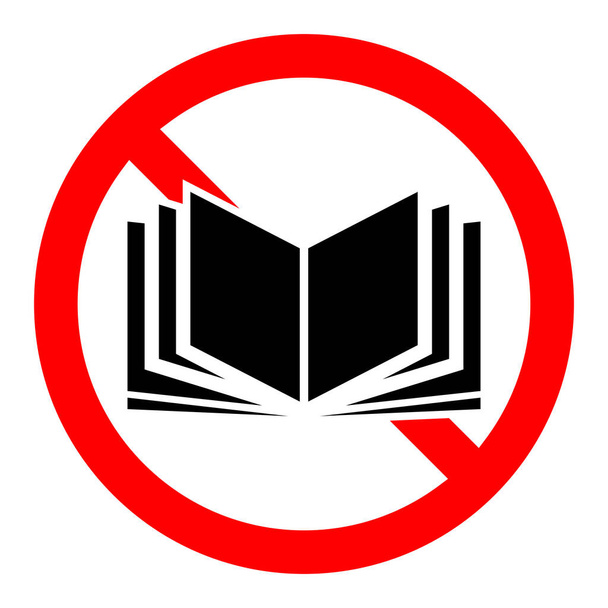 Detener la señal del libro. Ningún icono de libro aislado. Señal roja de prohibición. Ilustración vectorial. Está prohibida la lectura de libros - Vector, Imagen