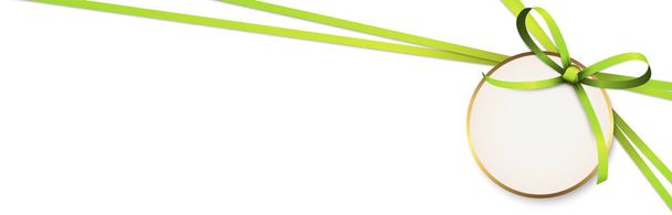 Ilustración vectorial EPS 10 de arco de cinta de color verde con etiqueta colgante y espacio de texto libre aislado sobre fondo blanco - Vector, Imagen