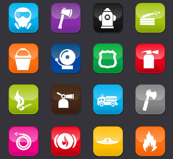 Fire-brigade vector icons for user interface design. Colored buttons on a dark background - Vector, Imagen