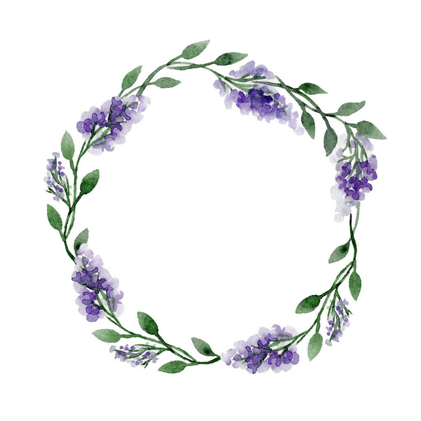 watercolour wreath with lilac for wedding invitation and cards  - Фото, изображение