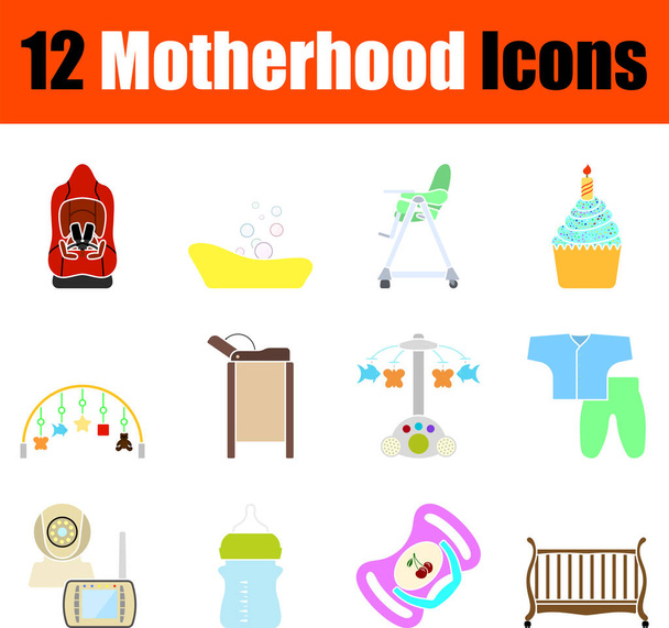 Conjunto de iconos de maternidad. Diseño plano. Ilustración vectorial totalmente editable. Texto ampliado. - Vector, imagen