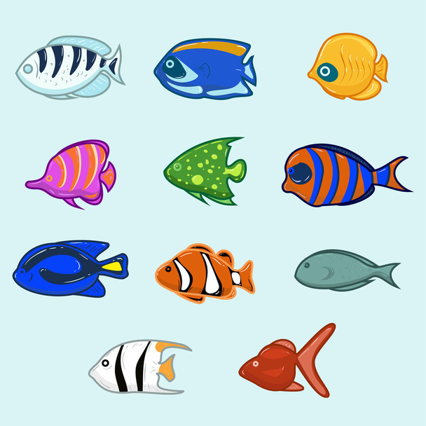 Series of icons cartoon fish - Vektör, Görsel