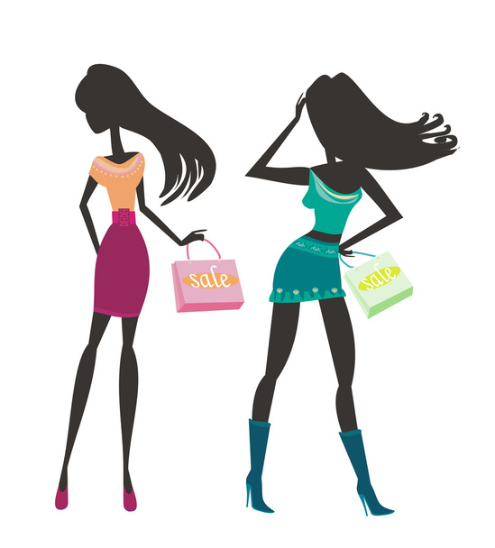 fashion shopping girls silhouette  - Vector, Image