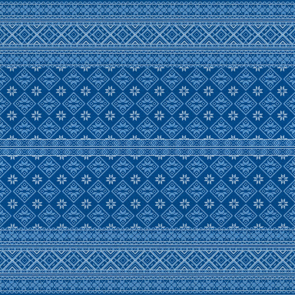 Embroidered good cross-stitch pattern for embroidery. Ukrainian ethnic ornament. ethnic handmade embroidery in blue color. 3D-rendering - Photo, Image