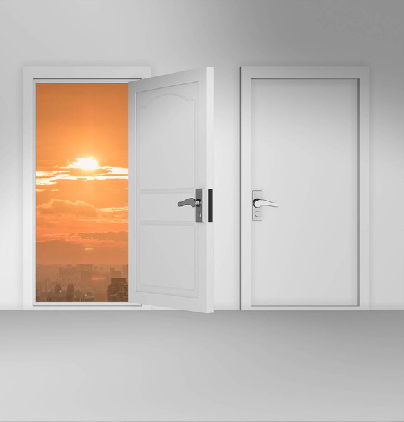 Concept of choice with many doors opportunity - 3d rendering - Photo, Image