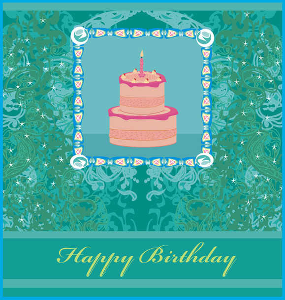 Happy Birthday mit Geburtstagstorte Card  - Vektor, Bild