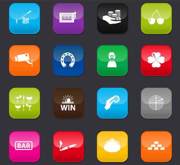 Casino symbol for web icons. Colored buttons on a dark background - Vetor, Imagem