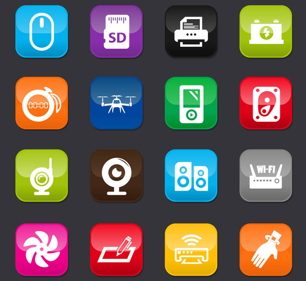 Devices vector icons for user interface . Colored buttons on a dark background - Vector, Imagen