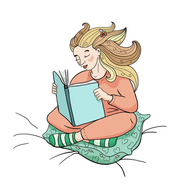 The girl reads the book on a bed - Vector, imagen