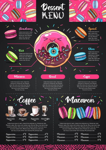 Chalk drawing dessert menu design with sweet french macaroons - Вектор,изображение