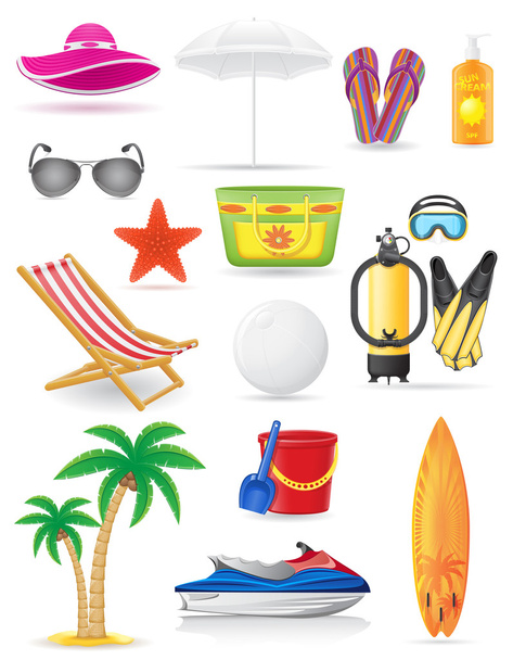 set of beach icons vector illustration - Vector, Image