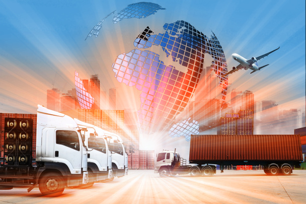 Світове логістичне тло або транспортна галузь або судноплавний бізнес, вантаж Container Cargo, доставка вантажівок, літак, експорт Концепція імпорту - Фото, зображення