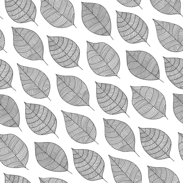 Scandinavian seamless vector outline pattern with monochrome leaves in simple style - Vektor, obrázek