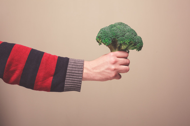 Hand holding broccoli - 写真・画像