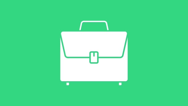 Icona valigetta bianca isolata su sfondo verde. Un caso d'affari. Portafoglio aziendale. Animazione grafica 4K Video motion - Filmati, video