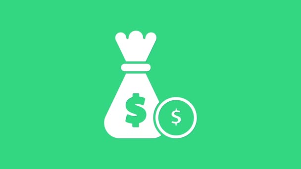 Мішок білих грошей і значок монети ізольовані на зеленому фоні. Символ долара або доларів США. Валютний знак готівкою. 4K Відео рух графічна анімація
 - Кадри, відео