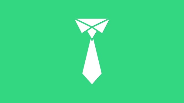 Icono de corbata blanca aislado sobre fondo verde. Símbolo de corbata y paño. Animación gráfica de vídeo 4K - Metraje, vídeo