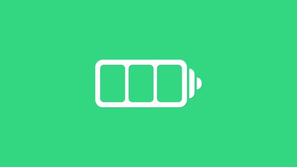 緑の背景に隔離されたホワイトバッテリー充電レベルインジケータアイコン。4Kビデオモーショングラフィックアニメーション - 映像、動画