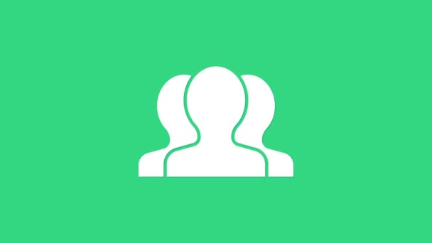 Иконка группы белых пользователей выделена на зеленом фоне. Икона группы людей. Символ бизнес-аватара - иконка профиля пользователя. Видеографическая анимация 4K - Кадры, видео