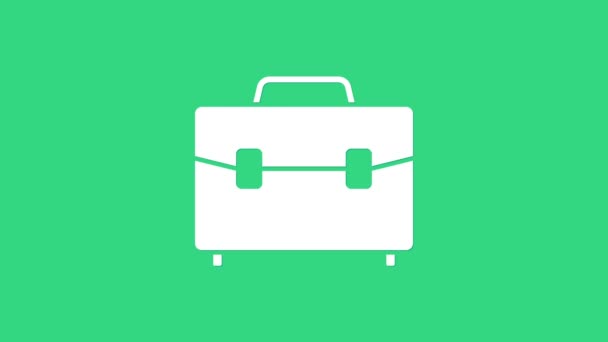 Icono del maletín blanco aislado sobre fondo verde. Firma del caso. Portafolio empresarial. Animación gráfica de vídeo 4K - Imágenes, Vídeo