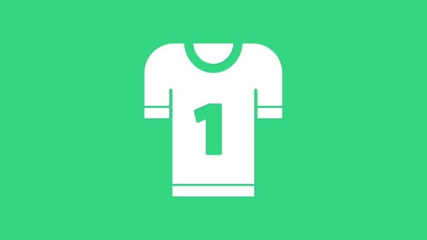 Bílý americký fotbalový dres ikona izolované na zeleném pozadí. Značka fotbalové uniformy. Grafická animace pohybu videa 4K - Záběry, video