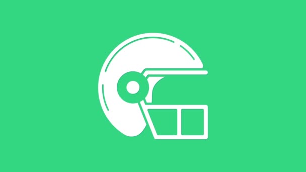Icono del casco de fútbol americano blanco aislado sobre fondo verde. Animación gráfica de vídeo 4K - Metraje, vídeo