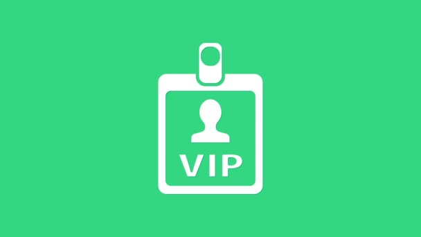 Icône de badge VIP blanc isolé sur fond vert. Animation graphique de mouvement vidéo 4K - Séquence, vidéo