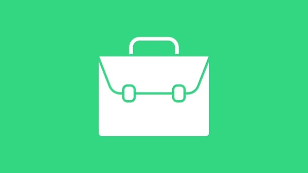 White Briefcase icoon geïsoleerd op groene achtergrond. Zakelijk dossier. Zakelijke portefeuille. 4K Video motion grafische animatie - Video