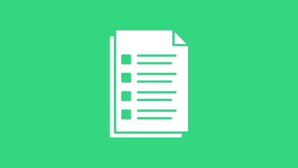 Піктограма документа білого файла ізольовано на зеленому тлі. Піктограма контрольного списку. Бізнес-концепція. 4K Відео рух графічна анімація
 - Кадри, відео