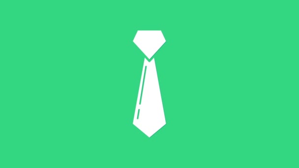 緑色の背景に分離されたホワイトタイアイコン。ネクタイとネックレスのシンボル。4Kビデオモーショングラフィックアニメーション - 映像、動画