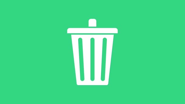 Papelera blanca puede icono aislado sobre fondo verde. Cartel de basura. Reciclar icono de cesta. Icono de basura de oficina. Animación gráfica de vídeo 4K - Metraje, vídeo