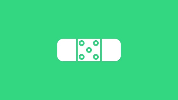 Biała ikona tynku bandażowego izolowana na zielonym tle. Tynk medyczny, opatrunek samoprzylepny, elastyczny opatrunek. 4K Animacja graficzna ruchu wideo - Materiał filmowy, wideo