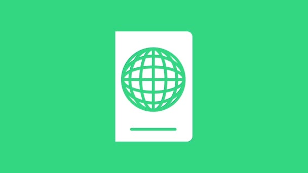 緑色の背景に単離された生体認証データアイコンを持つホワイトパスポート。身分証明書。4Kビデオモーショングラフィックアニメーション - 映像、動画