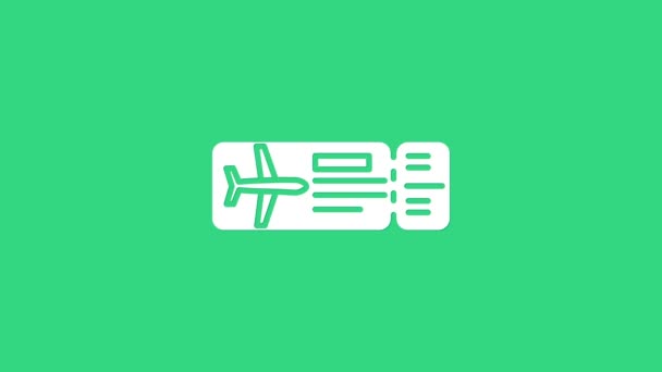 Fehér Repülőjegy ikon elszigetelt zöld háttérrel. Repülőjegy. 4K Videó mozgás grafikus animáció - Felvétel, videó