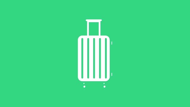 Seyahat simgesi için beyaz bavul yeşil arkaplanda izole edildi. Seyahat bagaj tabelası. Seyahat bagaj ikonu. 4K Video hareketli grafik canlandırması - Video, Çekim
