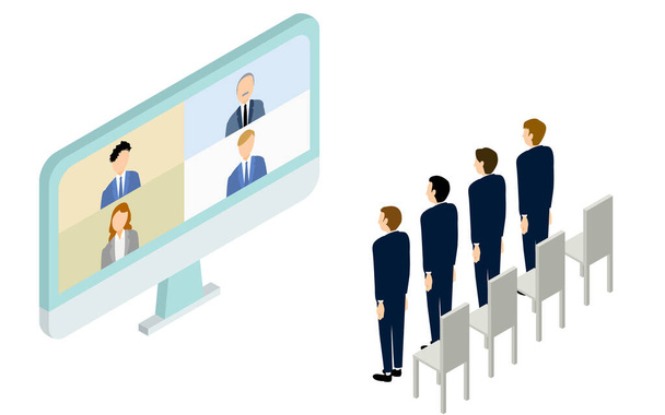 Image of joining online, new employees and president, isometric - Vector, Image
