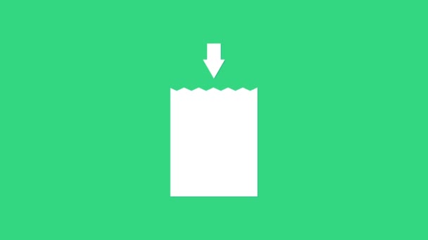 Biała papierowa ikona torby na zakupy na zielonym tle. Znak paczki. 4K Animacja graficzna ruchu wideo - Materiał filmowy, wideo