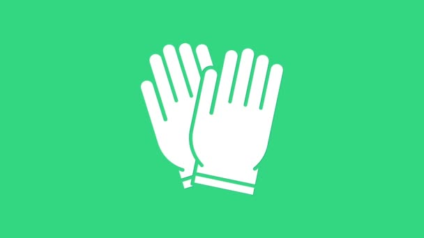 Ikona rękawic White Garden na zielonym tle. Znak gumowych rękawic. Ochrona dłoni, rękawiczki ochronne. 4K Animacja graficzna ruchu wideo - Materiał filmowy, wideo