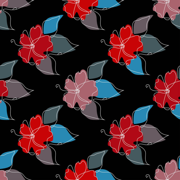 Elegant seamless pattern with hibiscus flowers, design elements. Floral  pattern for invitations, cards, print, gift wrap, manufacturing, textile, fabric, wallpapers. Continuous line art style - Vektor, kép