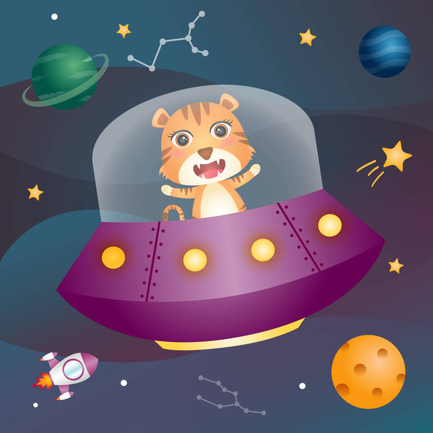 Cute tiger in the space galaxy - Vector, Image