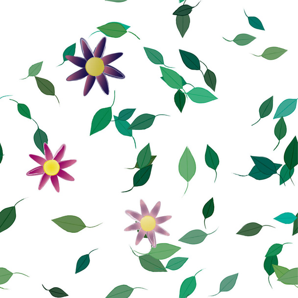 bella composizione con fiori colorati semplici e foglie verdi, illustrazione vettoriale   - Vettoriali, immagini
