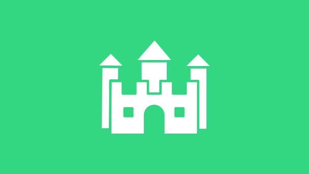Icône du château blanc isolée sur fond vert. Animation graphique de mouvement vidéo 4K - Séquence, vidéo