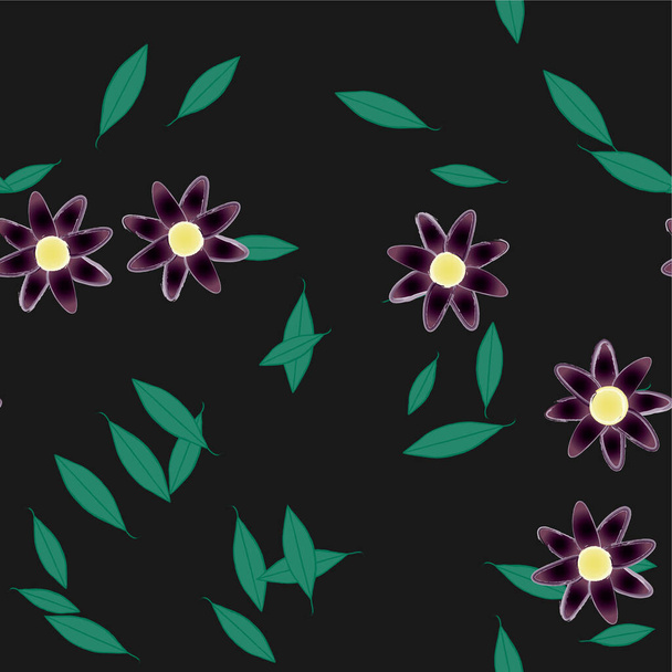 beautiful composition with simple colored flowers and green leaves, vector illustration   - Vector, Image