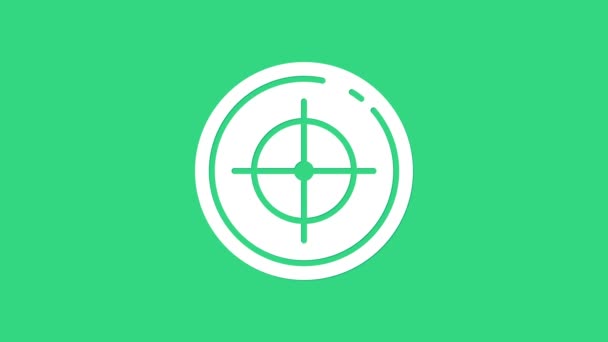 White Target sport forgatás verseny ikon elszigetelt zöld alapon. Tiszta célpont számokkal lőtávolságba vagy lőtávolságba. 4K Videó mozgás grafikus animáció - Felvétel, videó